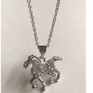 Silver Crystal Horse Necklace Country Western